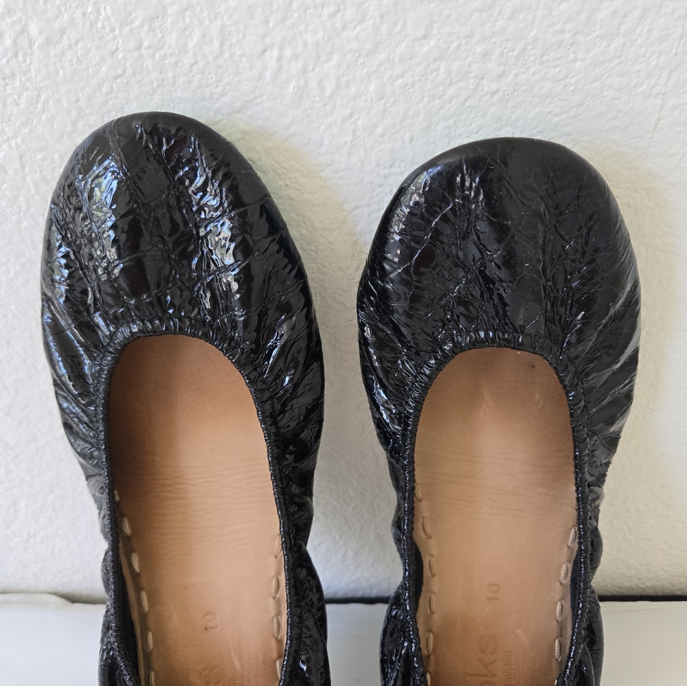 TIEKS Obsidian Shiny Patent Leather Black Ballet Flats Shoes size 10 - Picture 11 of 16